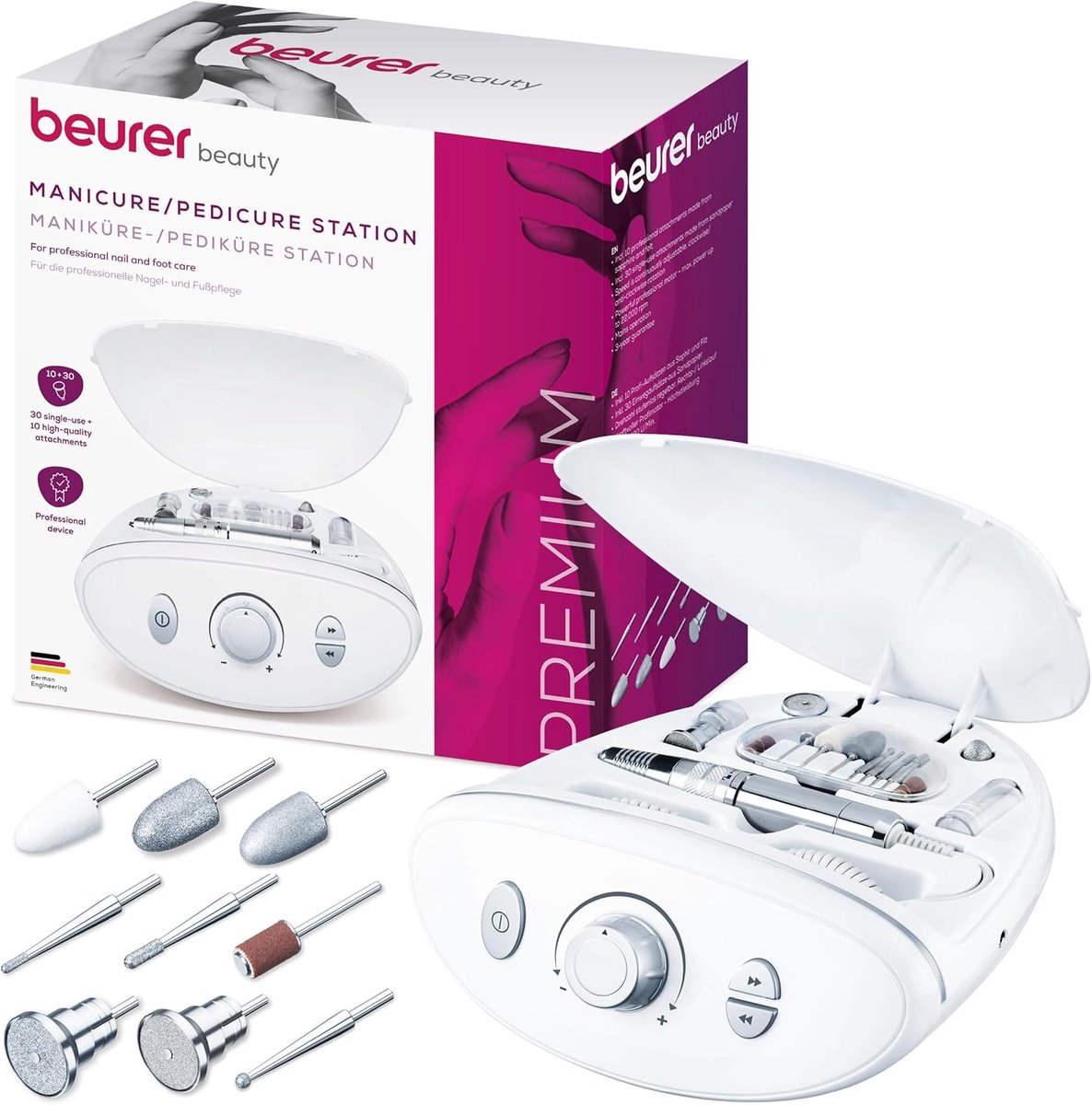SnelShoppen - Elektrisch Manicure/Pedicure Station 20.000 RPM, Professionele Nagelverzorging met 10 Saffieren Opzetstukken en Stofkap, Thuisgebruik, C