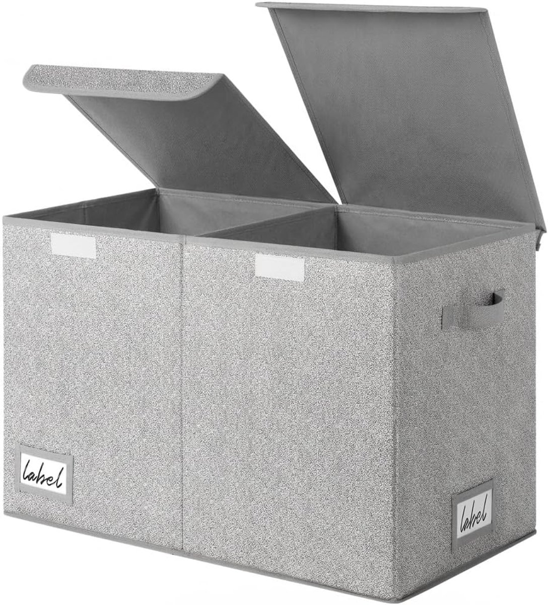 SnelShoppen - Grote GRANNY SAYS Speelgoed Organizer met Deksel, Opbergdoos voor Kinderen, 62.5x32.5x39.5cm, Grijze Stoffen Speelgoedopslag voor Kinder