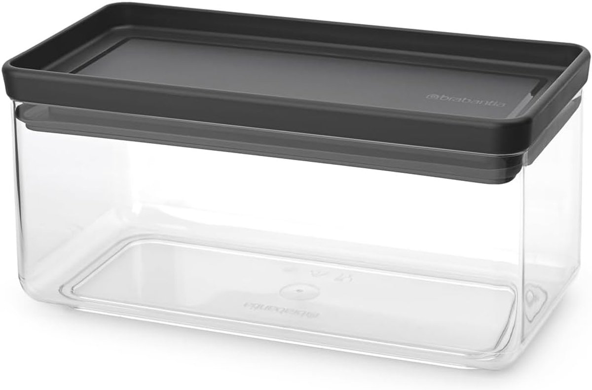 SnelShoppen - Stapelbare Voorraadbus 1,5L | Luchtdicht Bakje met Siliconen Deksel | Ideaal voor Keuken, Droge en Natte Producten | Dark Grey | Ruimteb