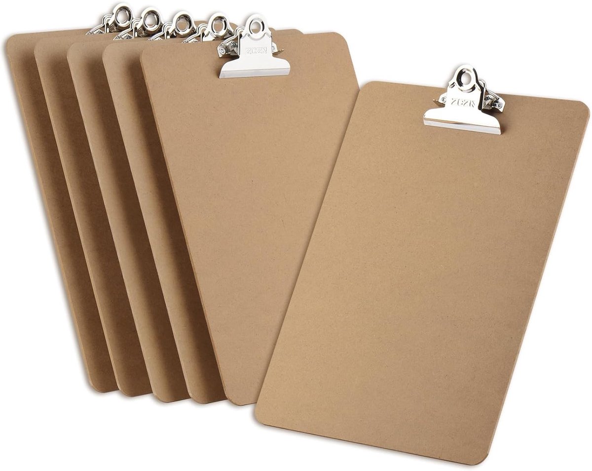 A4 Clipboard van Hardboard met Stevige Clip - Set van 6 Houten Clipboards voor Kantoor en Schoolgebruik