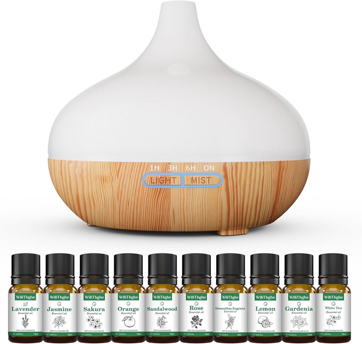 Thijox - Diffuser Set voor Etherische Oliën 500ml met Afstandsbediening, 14 LED Kleuren, 4 Timerinstellingen - Ideaal voor Ontspanning, Wellness en Ar