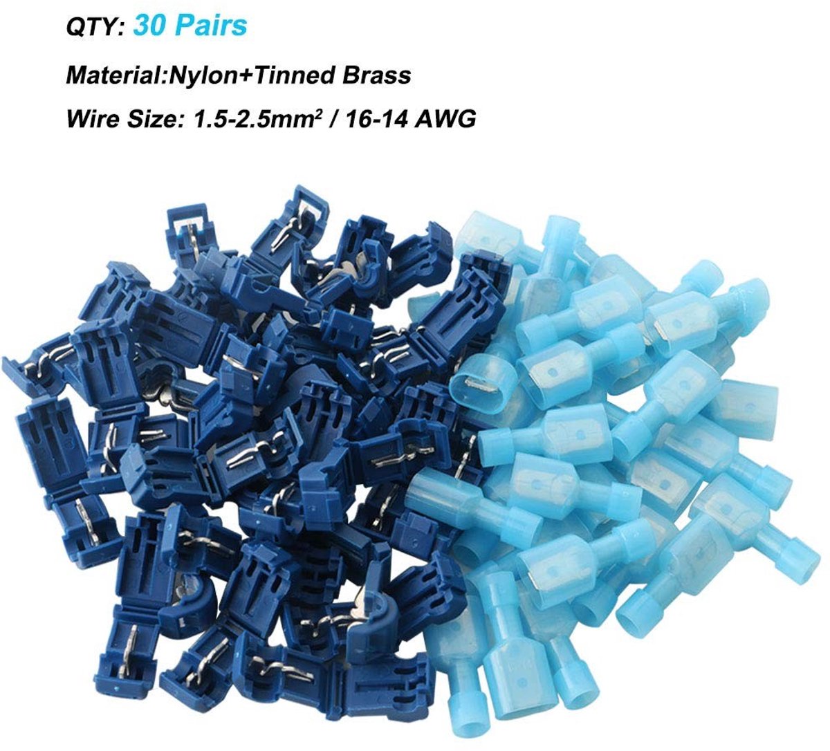 Dailygoods - T-Tap Draadconnectoren - Elektrische Verbinding - Volledig Geïsoleerd - Blauw - Mannelijke Spade Connectoren - Geschikt voor Diverse Toep...