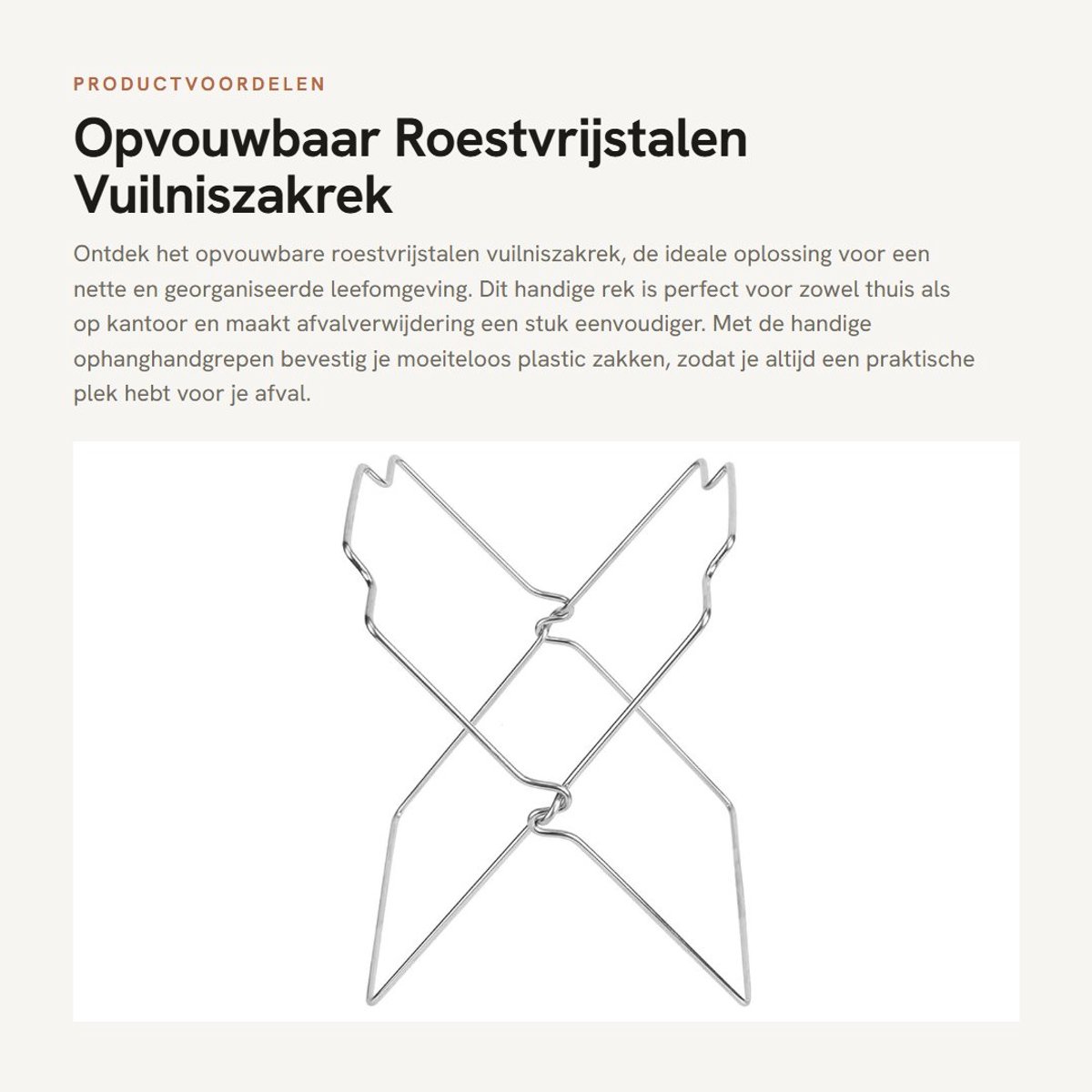 Dailygoods- Vuilniszakrek Opvouwbaar - Afvalzakkenhouder - Ruimtebesparend - Handige Ophanghandgrepen - Multifunctioneel - Roestvrij Staal - Afvalbak