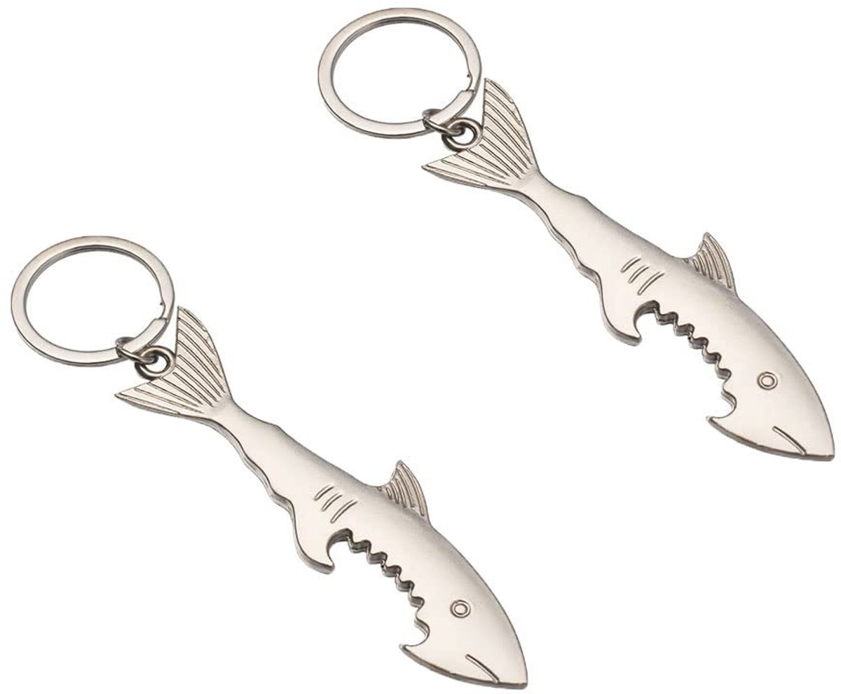 Dailygoods- Flesopener Metalen Haai - Sleutelhanger - 2 Stuks - Duurzaam - Multifunctioneel - Creatief Ontwerp - Bieropener
