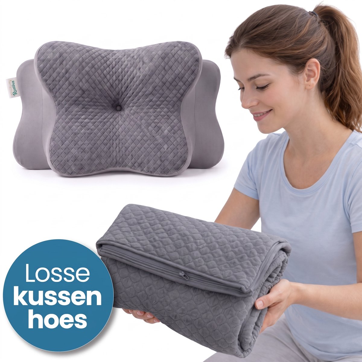 Rustiva® Kussenhoes voor Orthopedisch Vlinderkussen – Hoes voor Memory Foam Nekklachten Hoofdkussen – Ergonomisch Slaapkussen – Geschikt voor Rug-, Zij- en Buikslapers – Anti Snurk – Alleen Hoes – Zwart