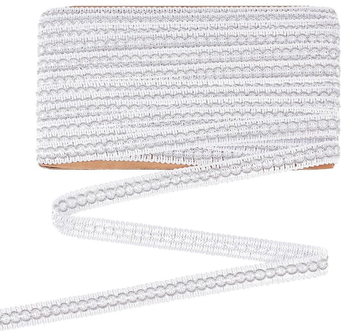 Dailygoods- Kantlint 12 m - Metallic Decoratielint - 21 mm Breedte - Polyester - Geschikt voor Naaien en Woondecoratie - Neutrale Witte Kleur