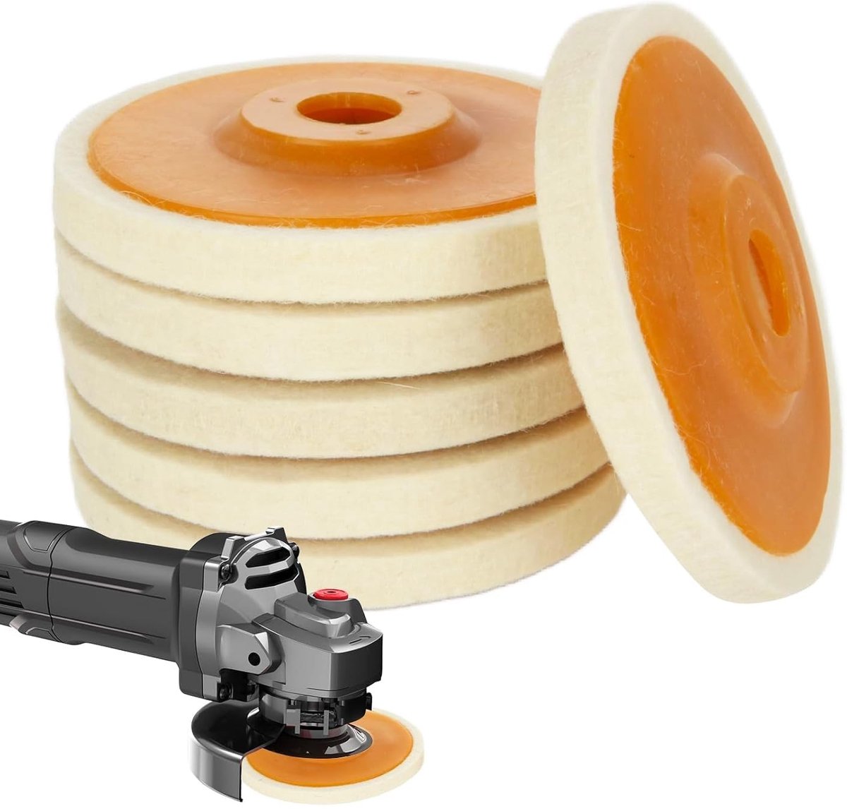 6 Stuks Polijstschijven 125mm van Wol voor Haakse Slijper - Polijstpad voor Metaal, Glas, Keramiek en Hout
