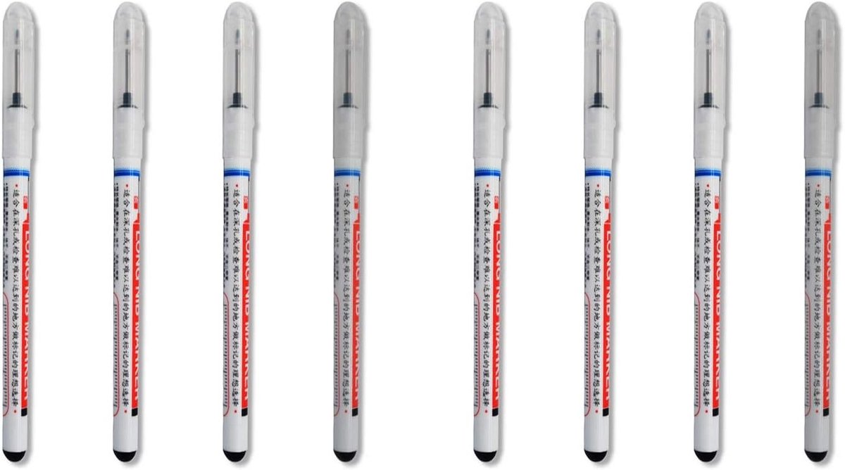 Extra lange permanente markers met een punt van 0.7-1mm - Zwart, set van 8 stuks voor kunst en schrijven