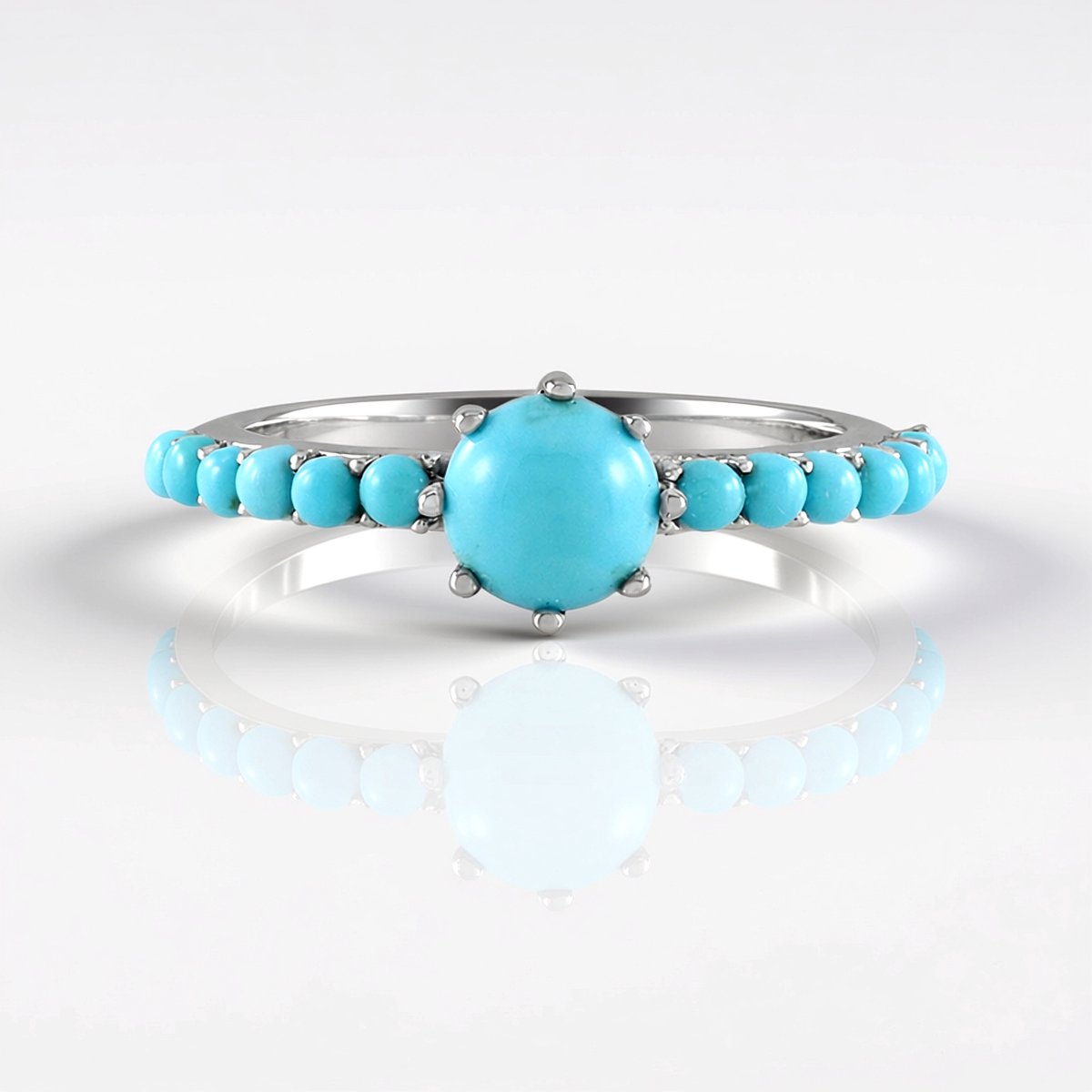 Cavill - Zilveren ring - 925 Sterling Zilver Geplatineerd - 1,287 ct Sleeping Beauty Turkoois - Ronde cabochon - Moderne casual turkoois ring dames