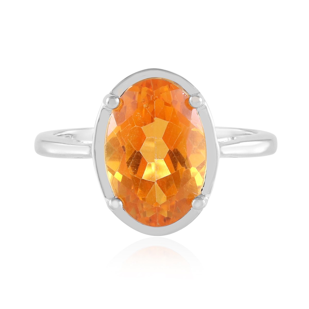 Cavill - 925 Sterling Zilver Ring met Platinaplaag - 3,77 Karaat Oranje Topaas Ovaal Slijpsel - Elegante Prongzetting - Brasiliaanse Edelsteen