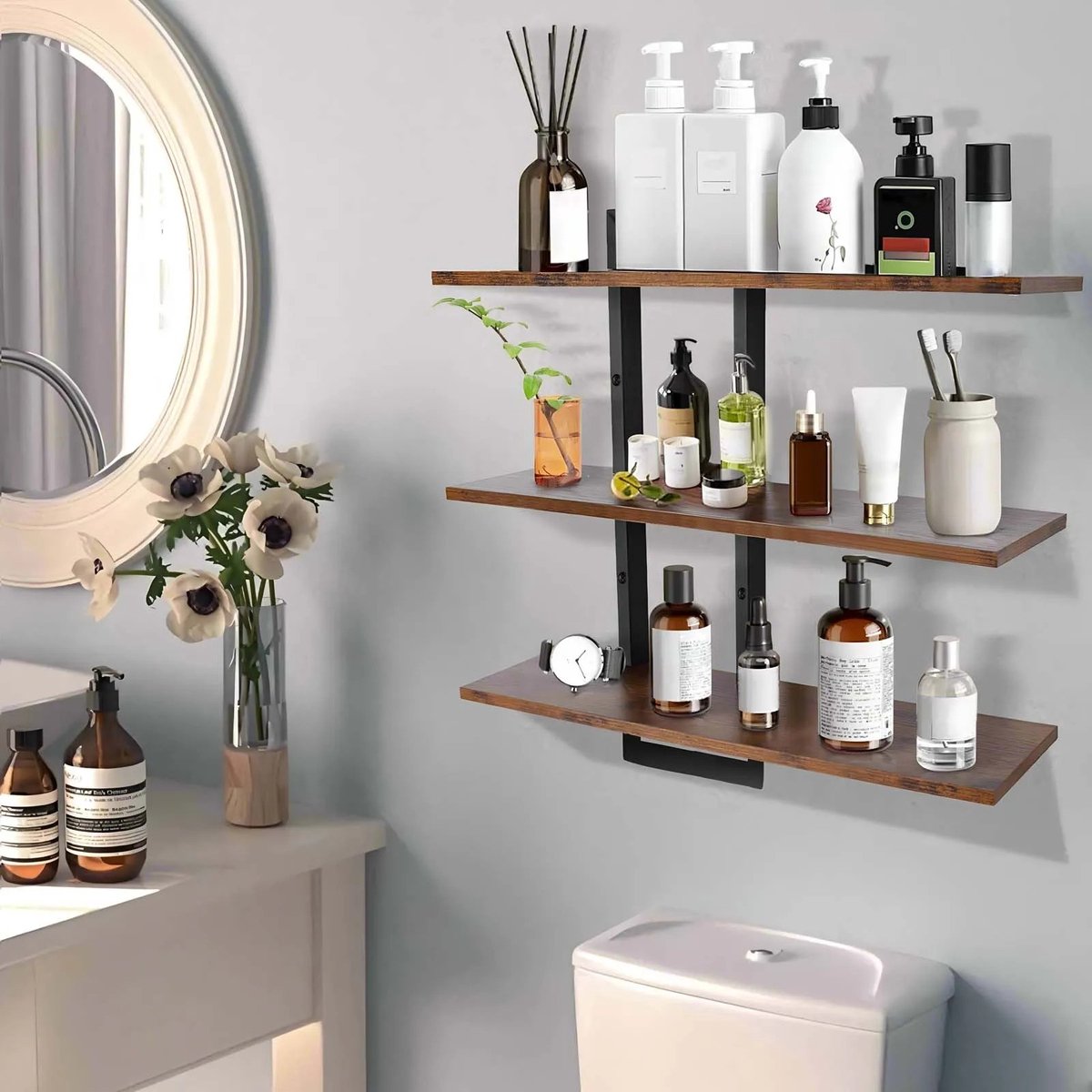 Dailygoods 3-laags wandgemonteerd opbergrek Zwevend opbergrek Veelzijdige wanddecoratie Schroef ingebouwde installatie O