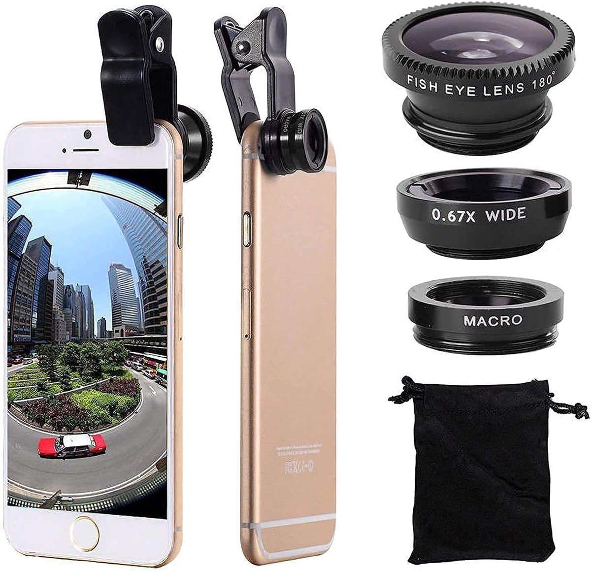 Thijox - Draagbare 3-in-1 Lenskit voor Telefoon - Groothoeklens, Fisheye en Macrolens - Zwart - Verbeter je Mobiele Fotografie