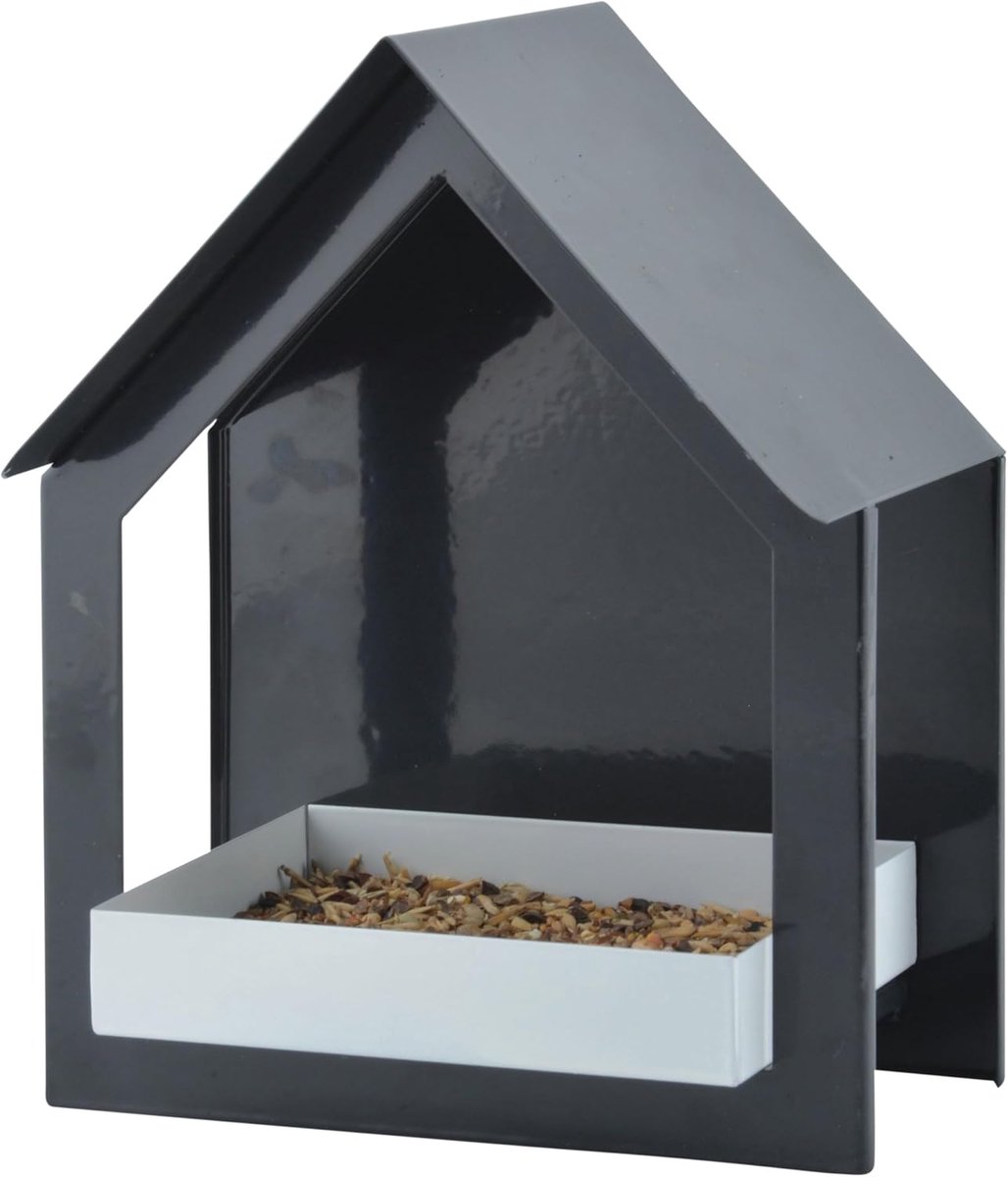 SnelShoppen - Wandvoederhuis voor Vogels, Antraciet/Wit, Metaal, 19,2 x 12,0 x 23,2 cm - Modern Vogelhuis voor Tuin en Terras