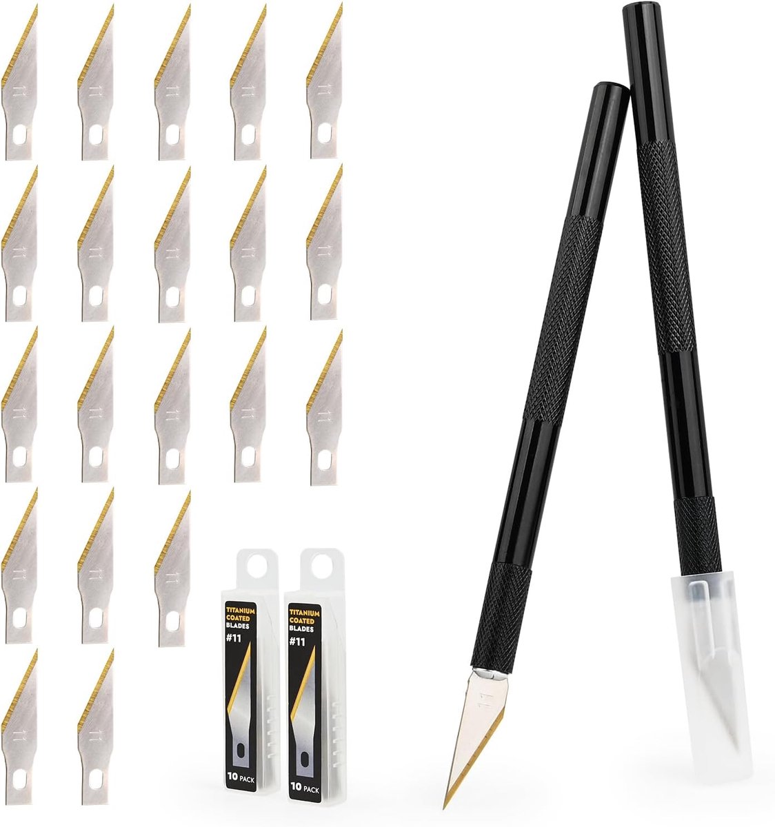 Thijox - 2 Stuks Knutselmessen met 20 Reservemesjes - Titanium Snijkant Cuttermes voor Kunst, Hobby, Verzamelalbum, Sculptuur en Creatieve Projecten
