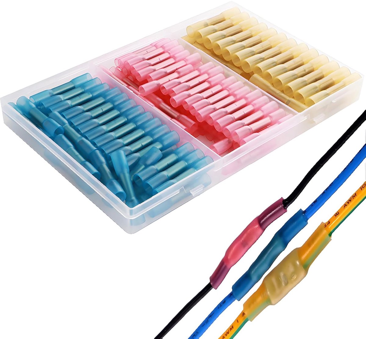 Thijox - Waterdichte Kabelverbinders Set 130 Stuks | Krimpverbinders, Koppelingen, Kabelschoenen | Rood 60, Blauw 40, Geel 30 | Voor Tuin, Camping, Au