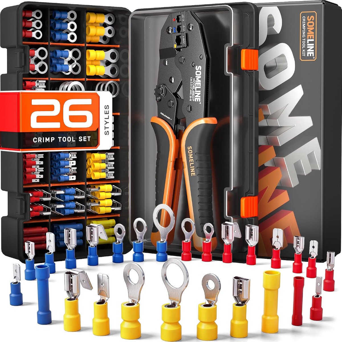Thijox - Krimptang Set met 26 Soorten Kabelschoenen - Professionele Kabelschoenen Assortiment voor 0,34-6mm² - Kabelschoentang en Ferrule Crimping Too