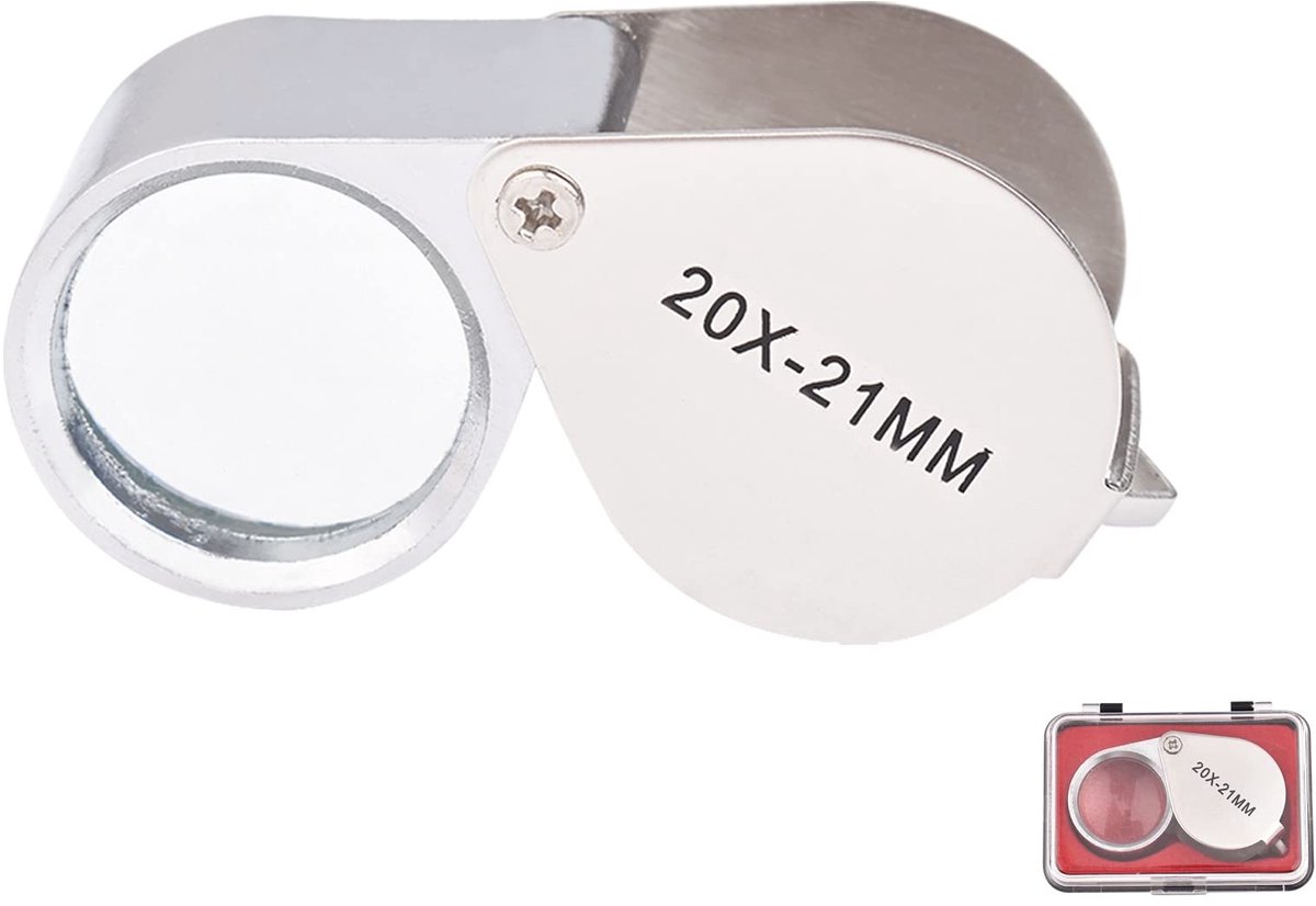 Dailygoods- Juweliersloep 20-voudig - Loep met etui - Handloep - Roestvrij staal - Dikke glazen lens - Voor hobbyobservatie - Vergrootglas