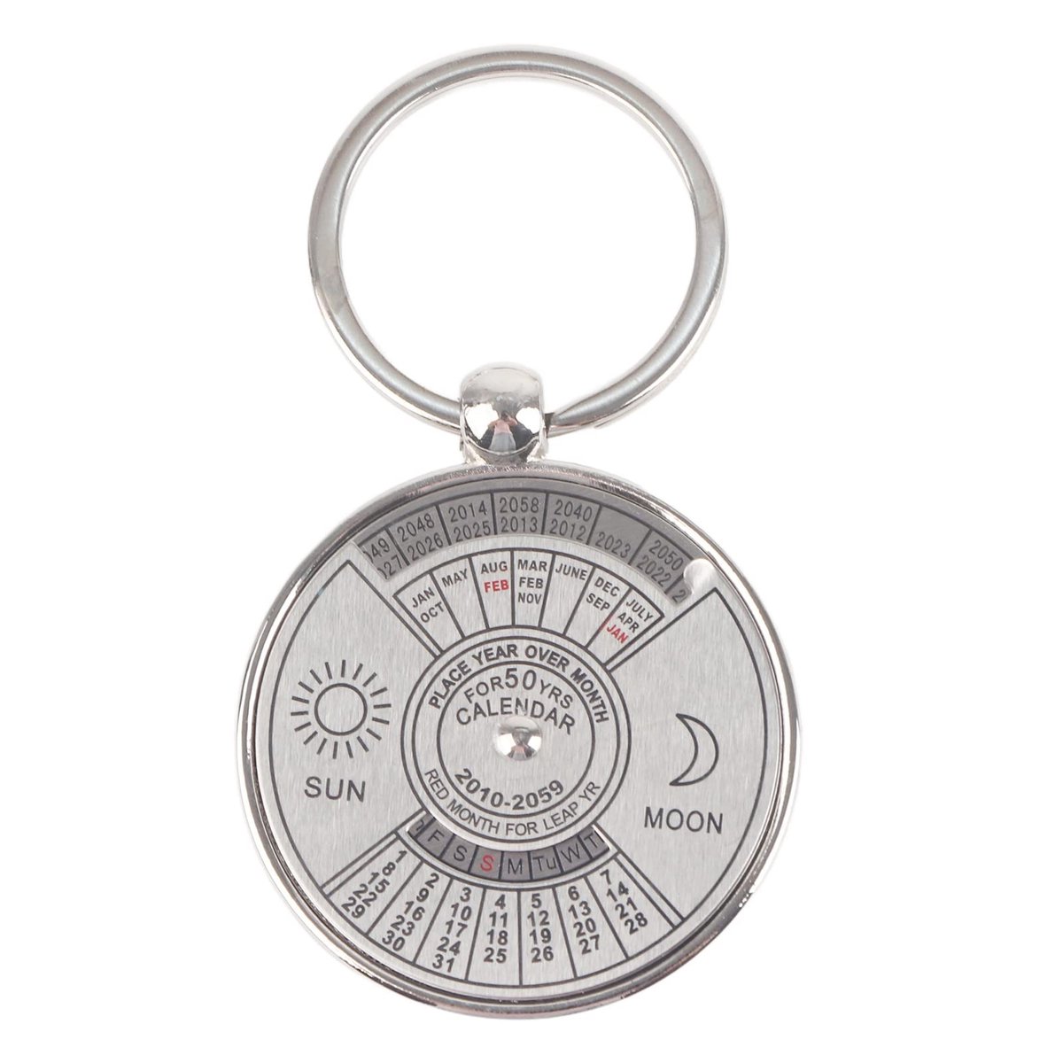 Dailygoods- Sleutelhanger 50-jarige Kalender - Metalen Sleutelring - Gegraveerde Sleutelhanger - Compact en Lichtgewicht - Duurzaam en Stijlvol