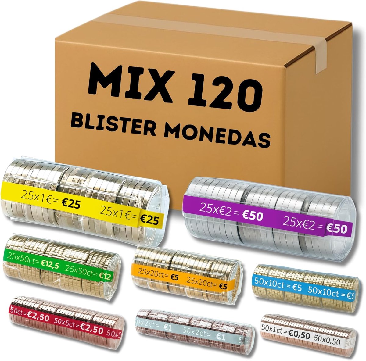 Thijox - 120 Blisterverpakkingen voor Munten | Mix 15 Blisterverpakkingen 1, 2, 5 Cent + 15 Blisterverpakkingen 10, 20, 50 Cent en 1 Euro | Ideaal voo