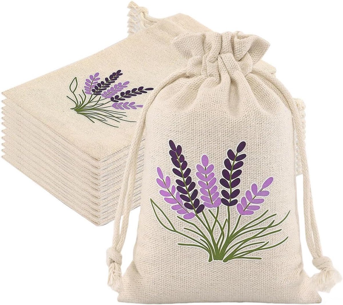Thijox - 10 Lege Herbruikbare Lavendelzakjes met Trekkoord, Natuurlijke Luchtverfrisser, Katoenen Aromatische Zakjes voor Gedroogde Bloemen, Mottenbes