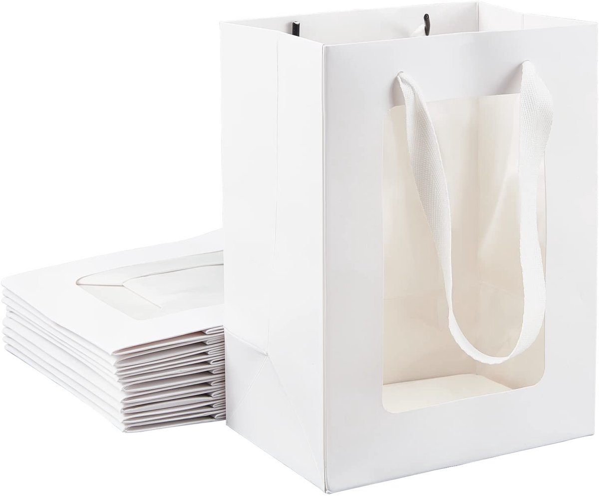 Dailygoods- Cadeauzakjes 10 Stuks - Witte Zakjes Kraftpapier - 20 x 15 x 10 cm - Transparant Venster - Geschenkverpakking - Voor Kerstmis/Halloween - Verpakking