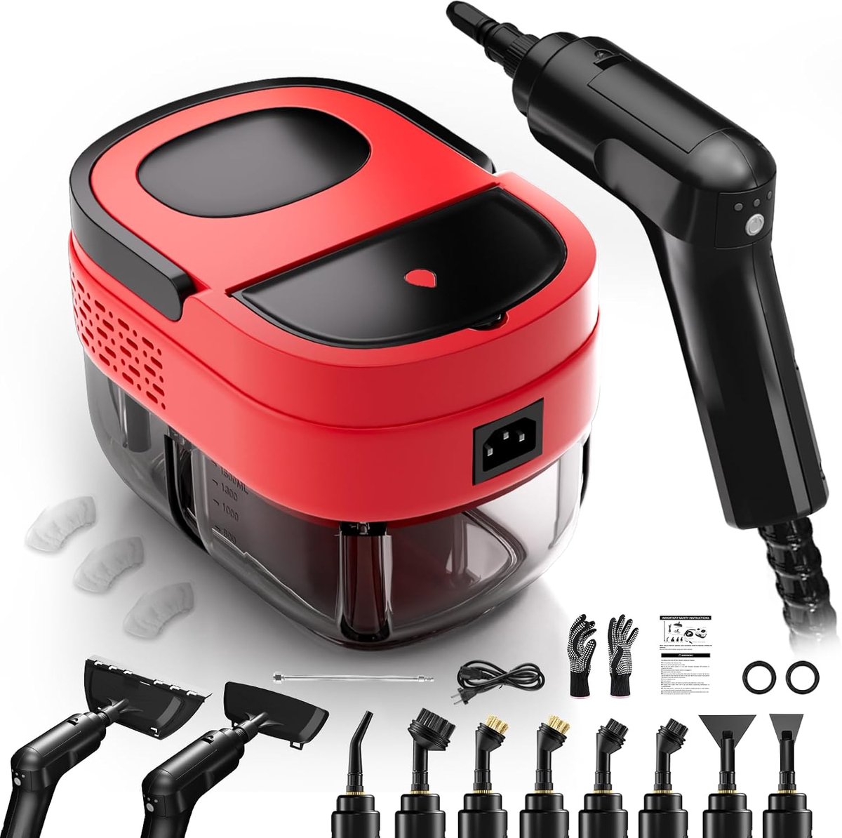 SnelShoppen - Stoomreiniger Handapparaat met 3-traps Verstelbare Handgreep, 1,6L Watertank, Multifunctionele Stomer voor Ramen, Keuken, Vloer, Kussen,