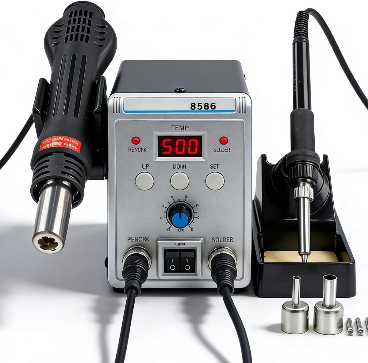 Thijox - 2-in-1 Soldeerstation en Desoldeerstation 700W met Instelbare Temperatuur 100-500°C, Inclusief 3 Hete Luchtsproeiers voor Precisie Solderen -