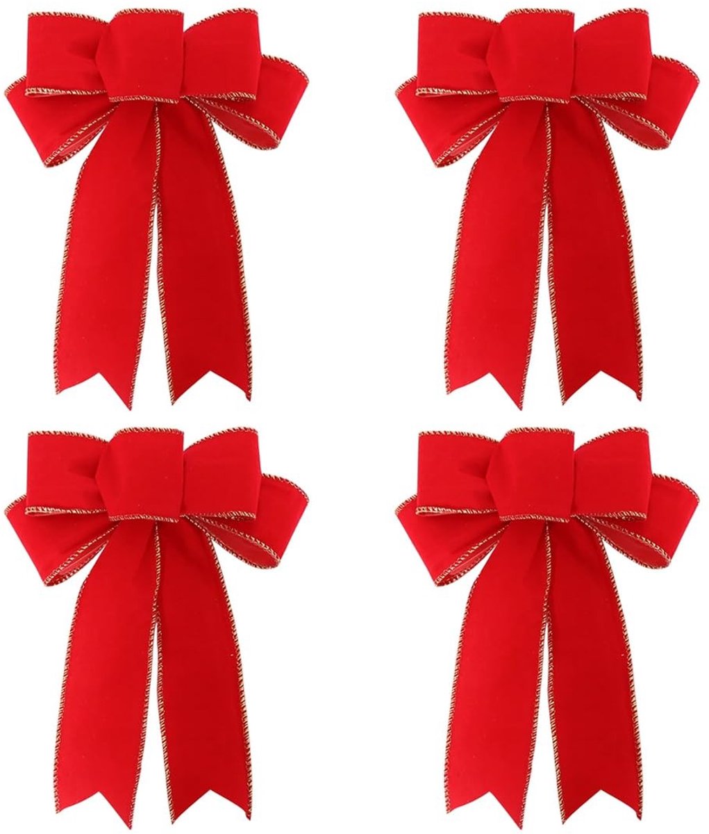Dailygoods- Strikken 4 Stuks - Grote Rode Strikken - Woondecoratie - Kransslijpen - Decoratieve Strikken - Hoogwaardige Kwaliteit - Kerststrik