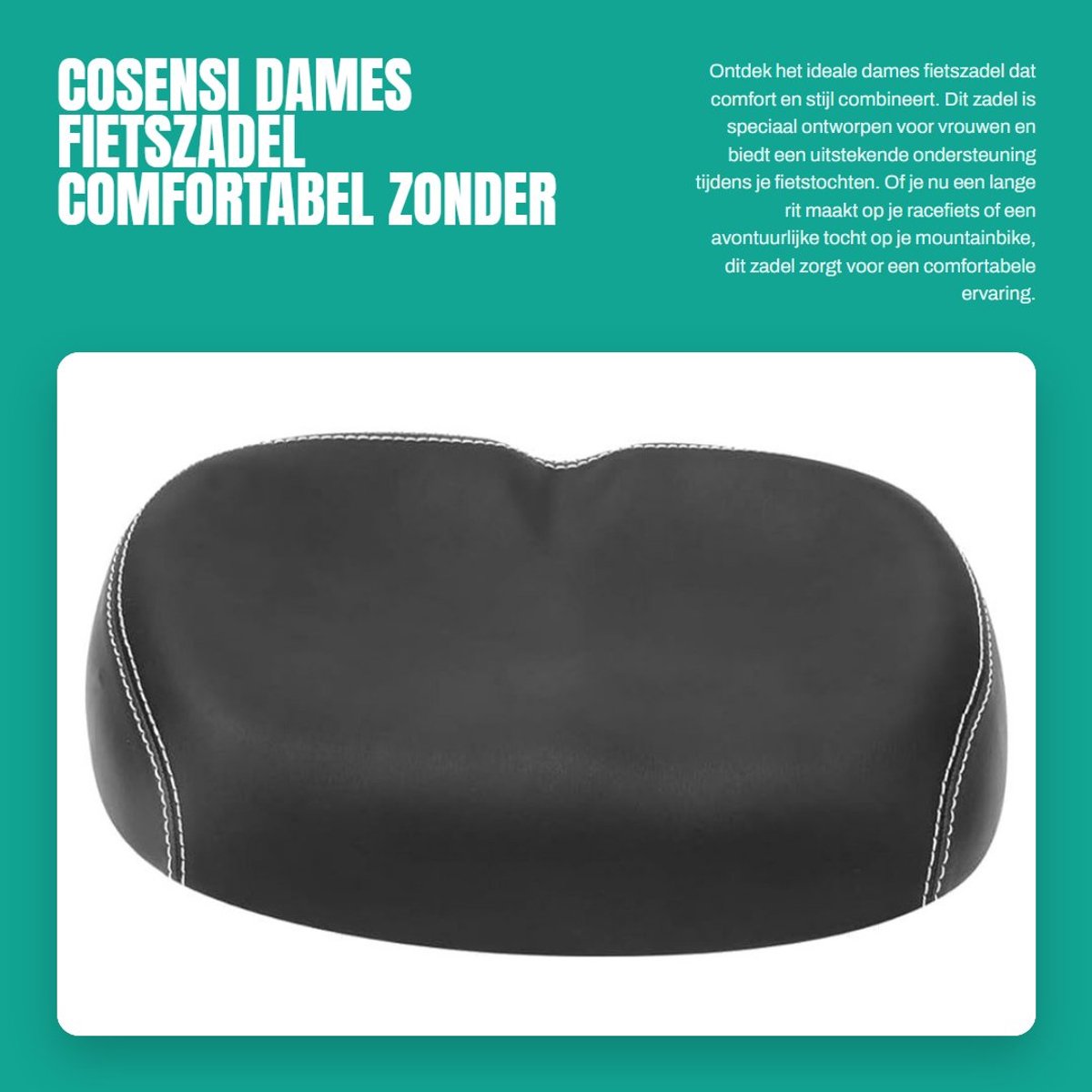 Dailygoods- Fietszadel Comfortabel - Fietszadel Zonder Neus - 24x17cm - Universeel Dames Zadel - Geschikt voor Mountainbikes/Racefietsen - Vermindert Druk op Perineum - Fietsstoel