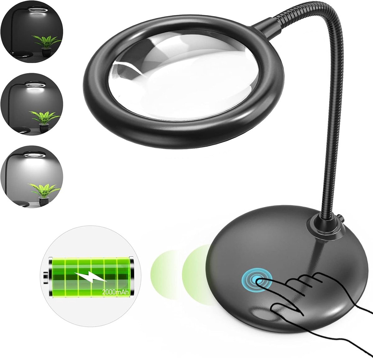 SnelShoppen - 5x Oplaadbaar Vergrootglas met Licht en Standaard - LED Vergrootglaslamp voor Lezen, Naaien, Juweliers, Modelbouw - Zwart
