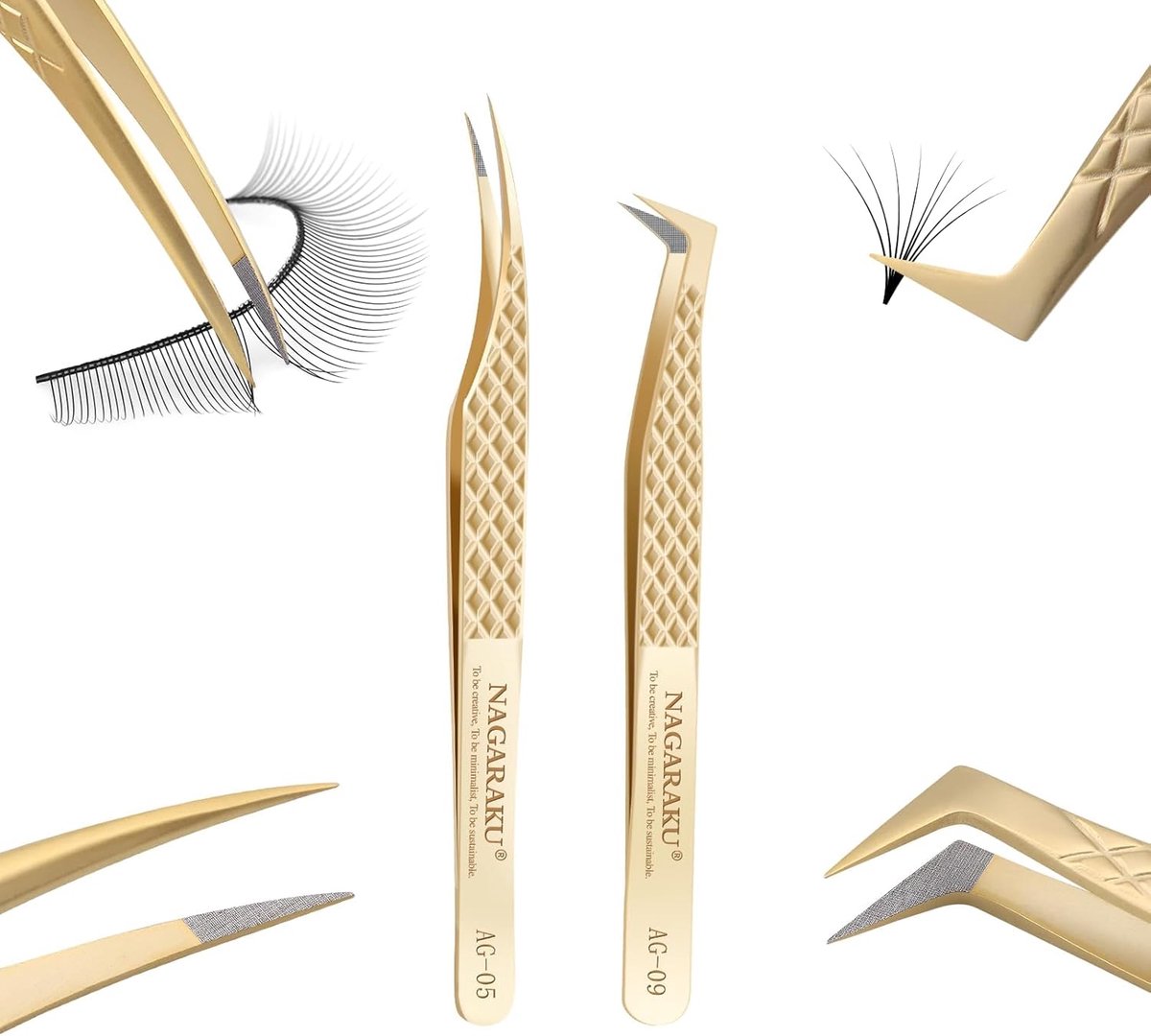 Thijox - Wimperpincet Set 1 Paar Roestvrijstalen Precision Pincet voor Volume Wimpers - Rechte Dolfijn & Gebogen L Type - Ideaal voor Wimperverlenging