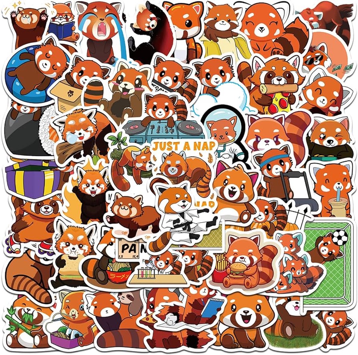 50x Rode panda stickers - Red panda - Pandabeer - Dierenstickers - Laptop / waterfles / bullet journal / scrapbook - Animal stickers - Pandaberen stickerset - Jonyx