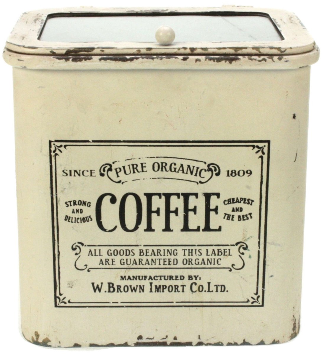 Trommel deksel glas Coffee crème kl. 20x15,5x21,5cm
