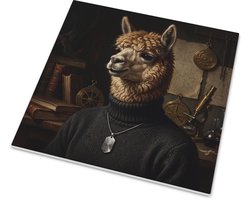 Tegeltje Alpaca Bio-Informatica Specialist Renaissance Olieverf Portret Stijl met Vicugna pacos Alpaca in Coltrui met Hanger Mat Wandtegeltje met Hanger voor Wetenschapper en Laboratorium 15x15 cm mat