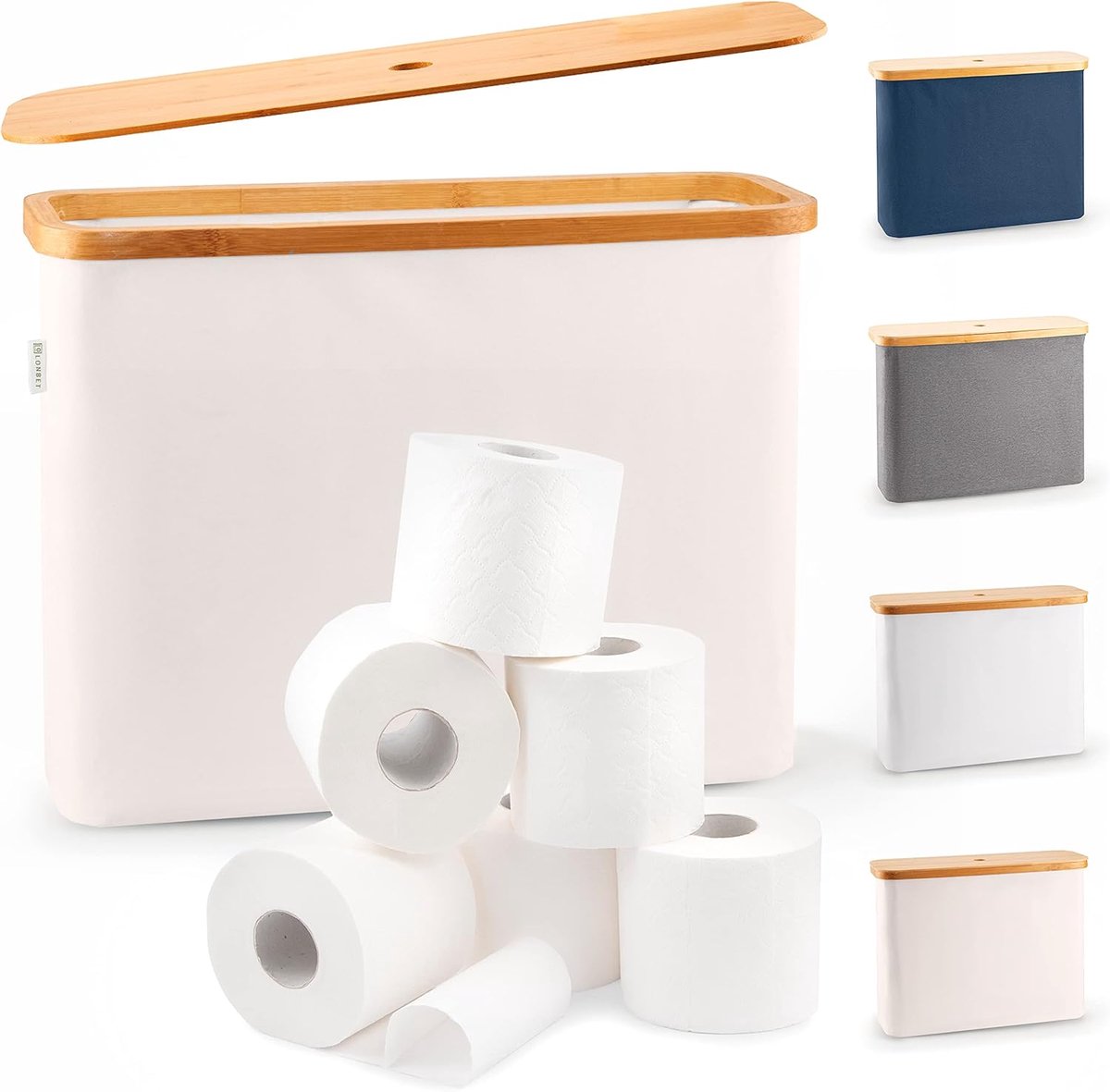 SnelShoppen - Toiletpapier Opbergdoos met Bamboe Deksel - Waterdichte en Antibacteriële Opbergdoos voor 12 Rollen - Beige, Stapelbaar en Ademend, 45x1