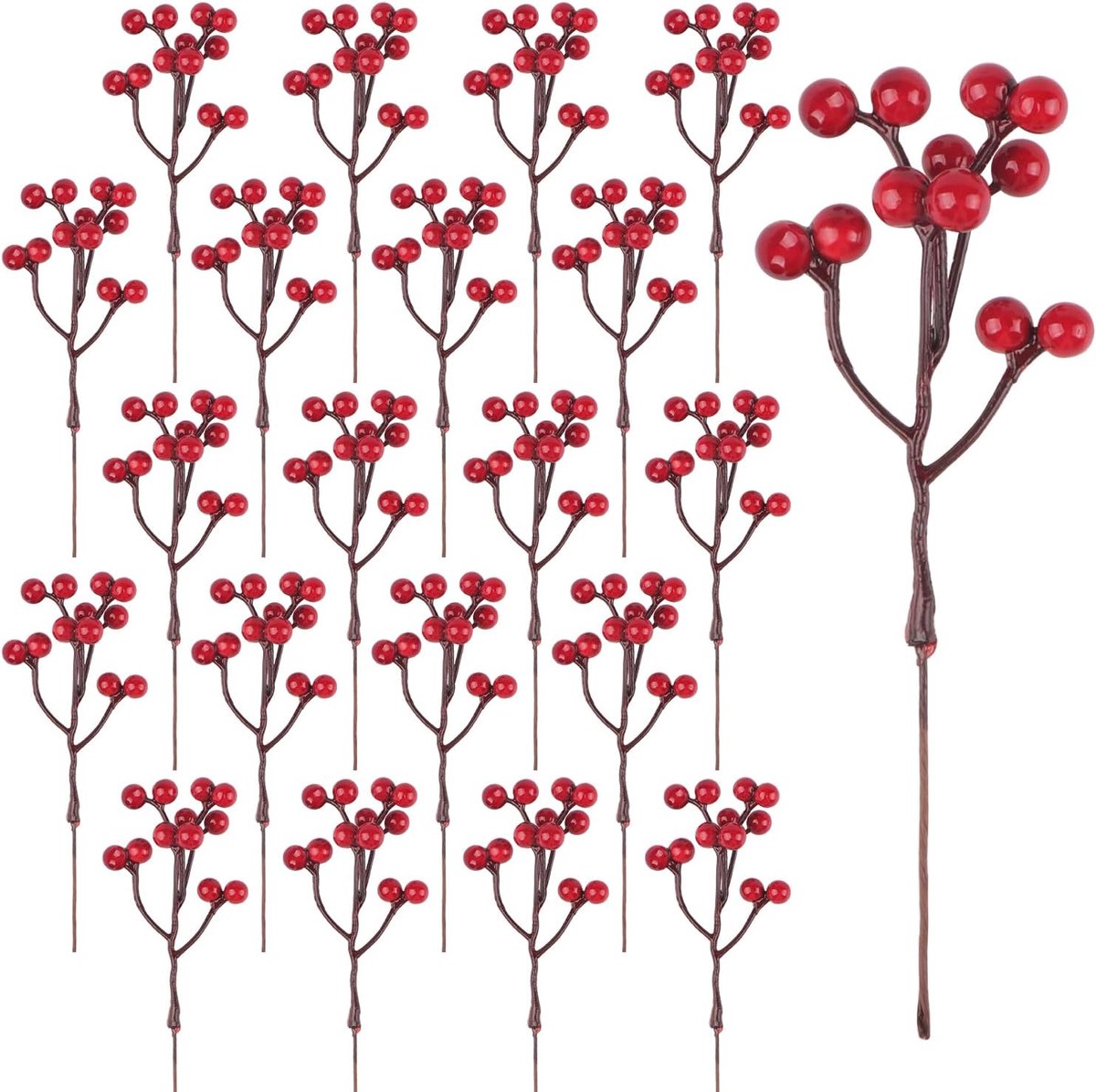 24 stuks kerst hulst bessen kunstmatige rode bessen stengels bessen kerstdecoraties voor kransen decoraties kerst doe-het-zelf ambachten kerstboom feest decoratie