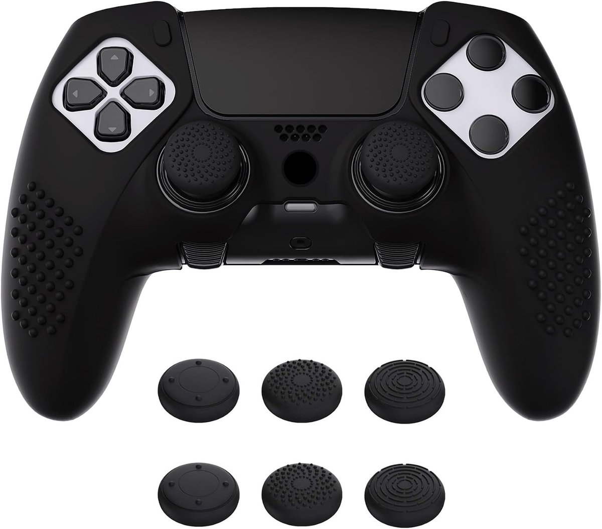 Anti-Slip Silicone Skin Cover Case voor ps5 Edge Controller,Zachte Rubberen Beschermhuid voor ps5 Edge Wireless Controller met 6 Duimgreep Caps-Zwart(3D Studded Edition)