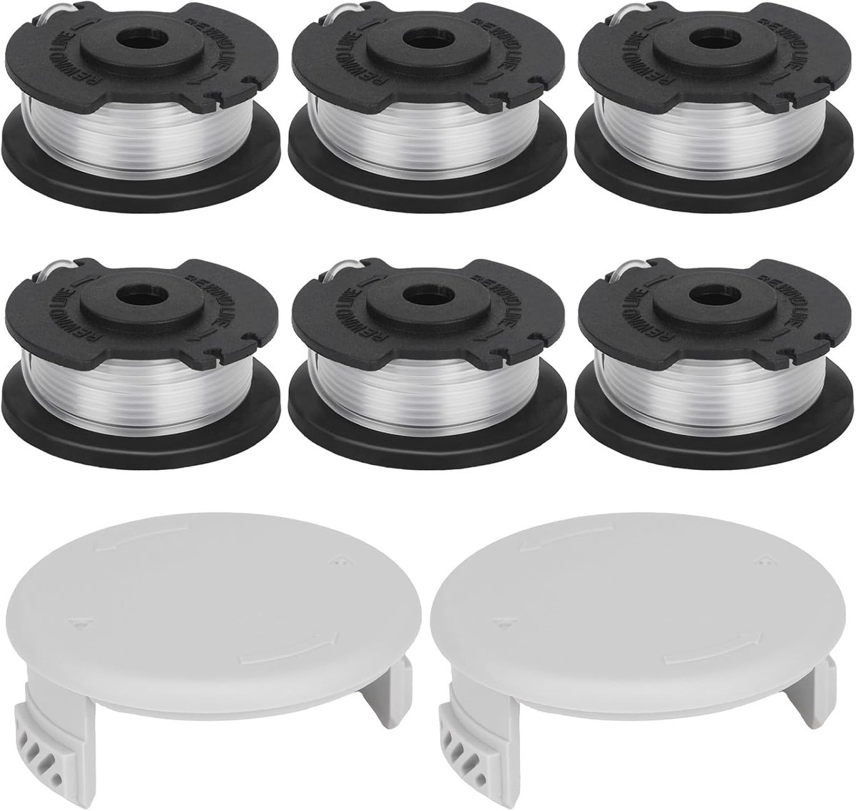 RAC143/5132002770 draadspoel geschikt voor Ryobi 36V RLT36 RLT36C3325 RLT36B33 RY36LT33A-0 accu grastrimmer, 3,3 M lengte Ø 2 mm met spoel afdekking (6 spoelen, 2 doppen)