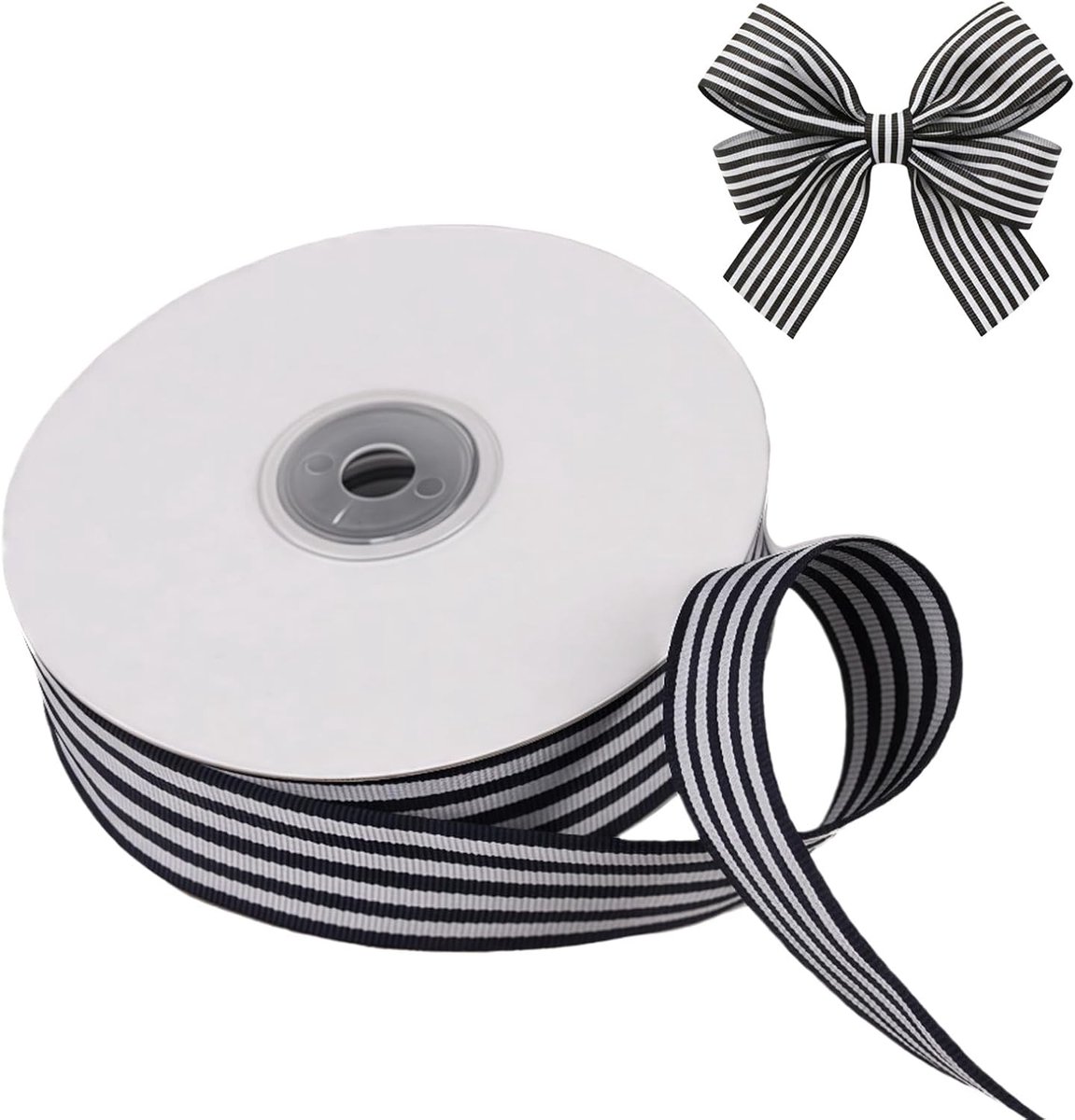 Zwart en Wit Gestreept Grosgrain Streep Lint Wrap Lint voor Kleding Versieringen Wrapping DIY Haaraccessoires Ambachten (25mm x220mm)