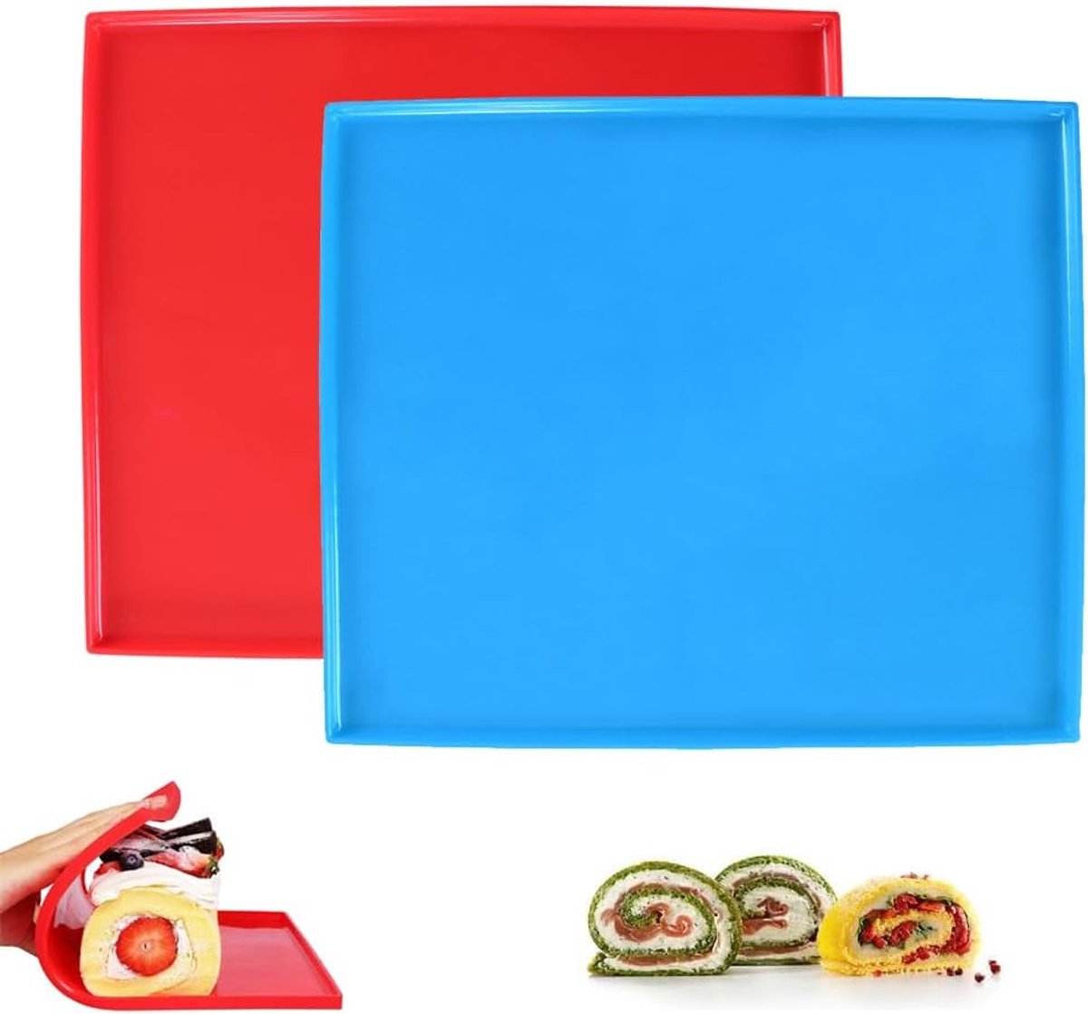 2 stuks siliconen bakplaat, rolmat met rand, anti-aanbaklaag, antislip siliconen bakplaat, voor koekjes, gebak, wafels, 31 x 26 x 1 cm