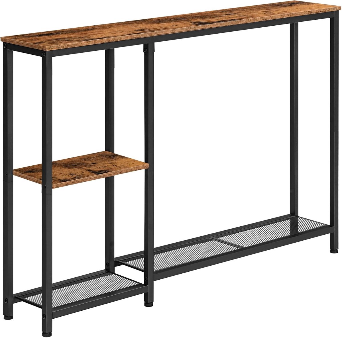 Smalle consoletafel, Bijzettafel met Opbergplank, Plank in Industriële Stijl, Metalen Frame, Voor Entree, hal, ingang, woonkamer, Rustiek Bruin en Zwart EBF86XG01