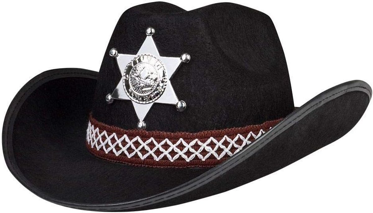 - Sheriff Junior-cowboyhoed voor kinderen | Zilveren ster en hoedkoord, westernhoed, kostuums, carnaval en themafeest