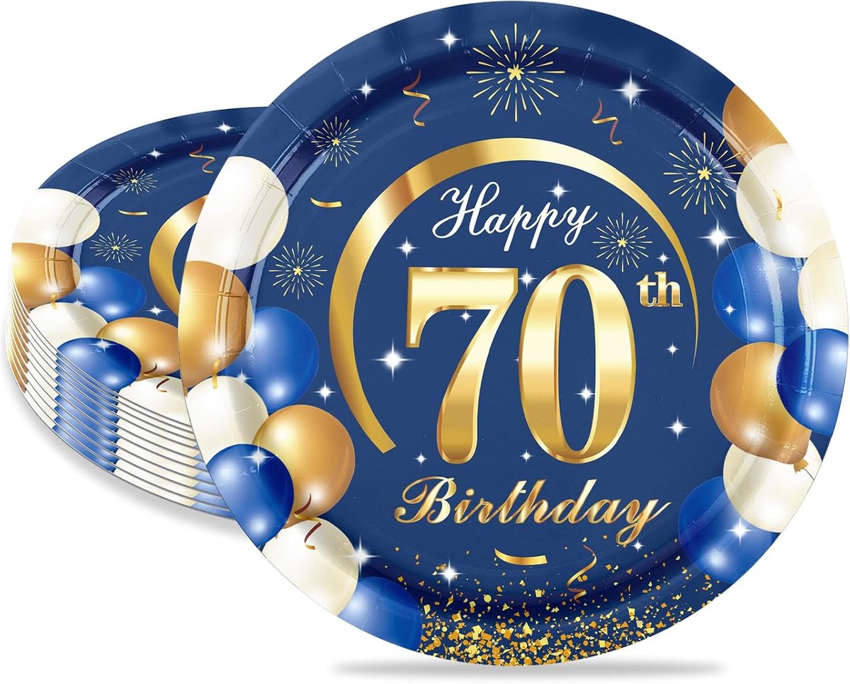 16 stuks verjaardagsborden voor 70-jarigen, marineblauw 7 inch papieren borden voor 70e verjaardagsfeest, kleine papieren borden voor mannen en vrouwen, verjaardagsfeestbenodigdheden