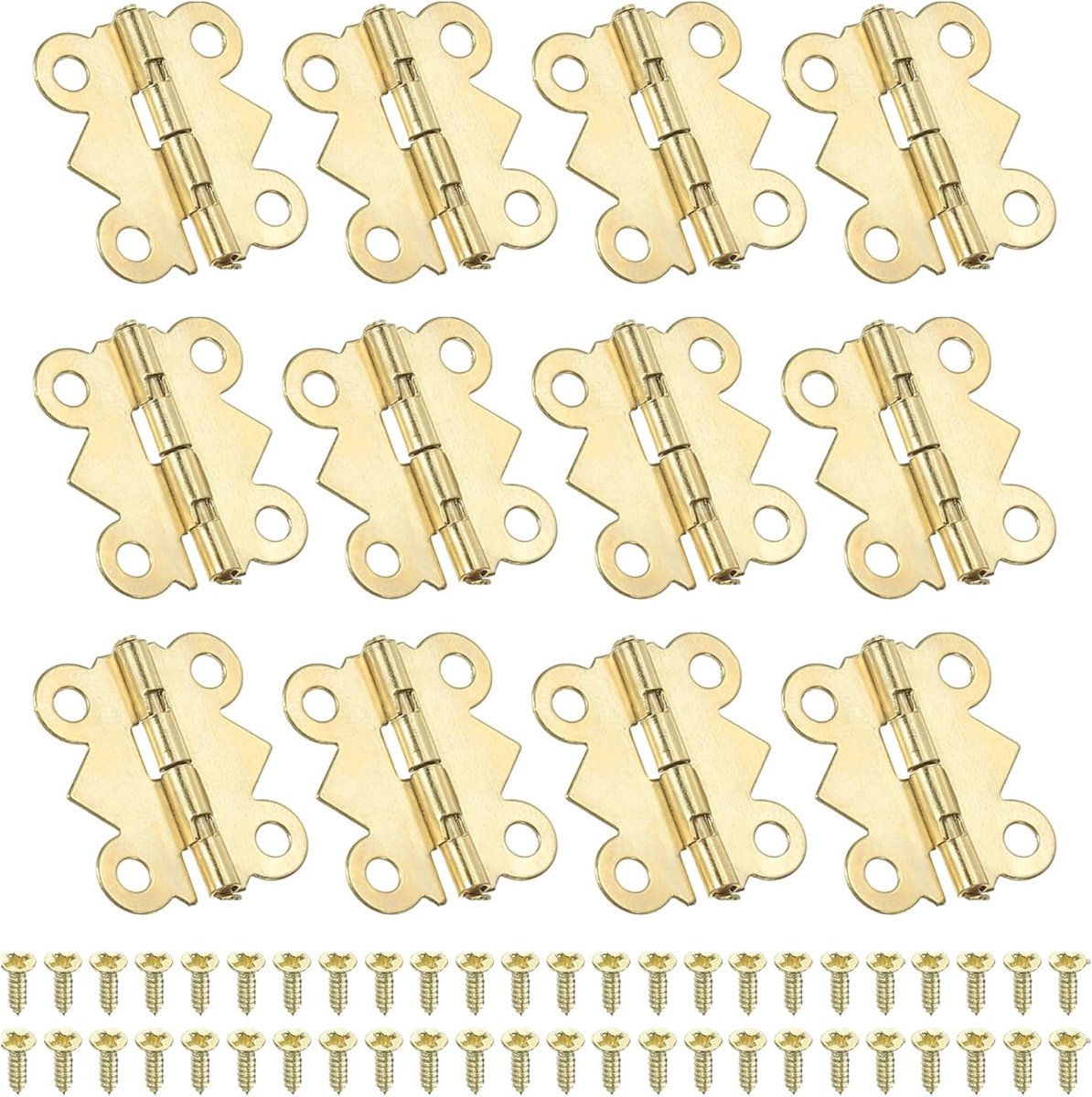 Scharnieren 3/4 inch, 12 stuks 90-graden mini vlinderscharnieren sieradendoos hardware met 48 schroeven voor kast houten kist lade ambacht, goud