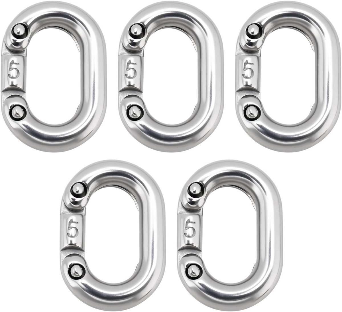 5 stks 5mm 316 Rvs Split Connecting Chain Links Heavy Duty Chain Link Connector C-Link Split Connecting voor Kettingverbinding, Marine Grade