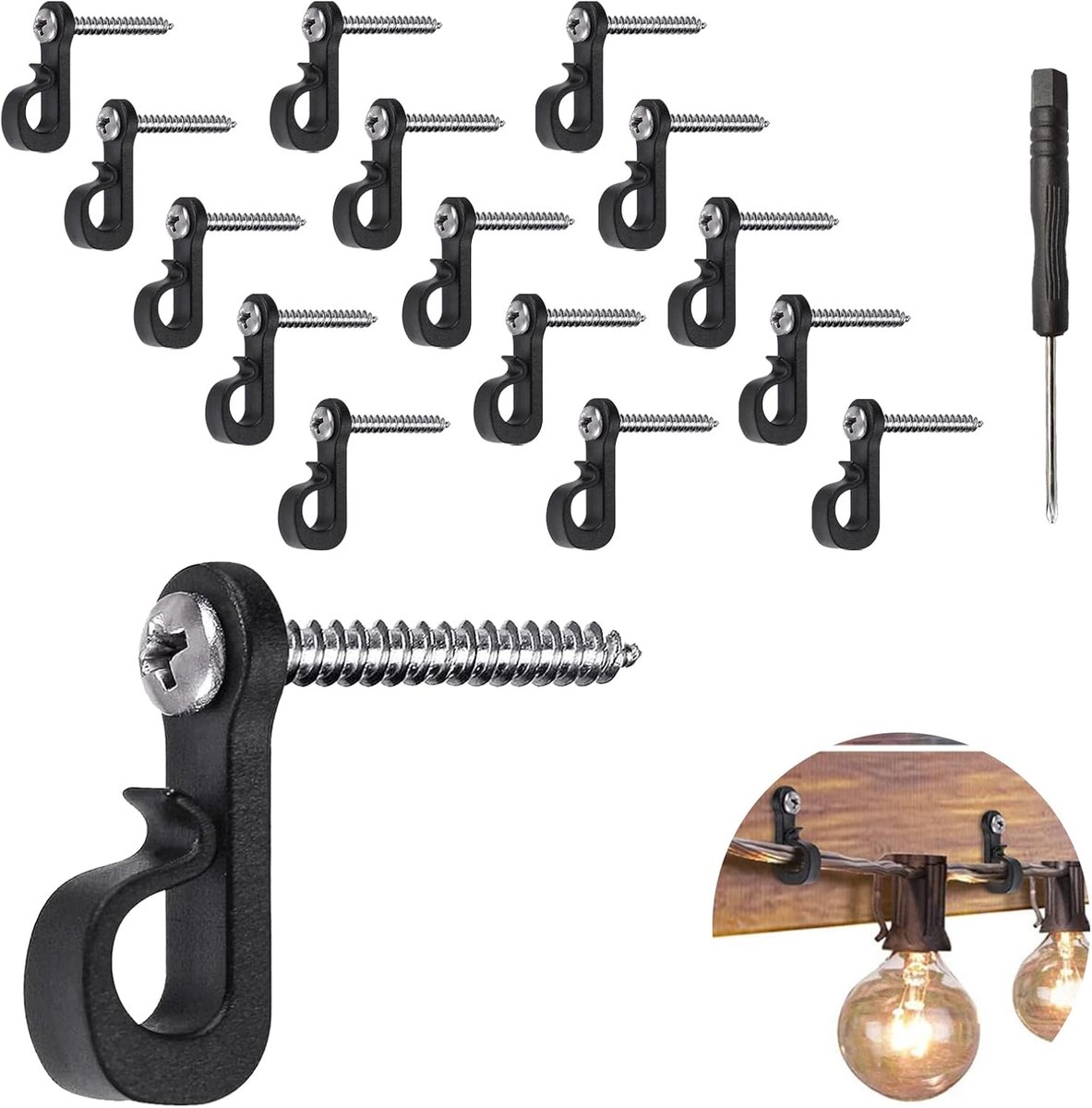 20 Stuks Q-Hanger Haak met Schroevendraaier Set, Binnen en Buiten Schroeven Haken voor Gemakkelijke Loslating Outdoor LED Lichtsnoer, voor Kerstverlichting, Nieuwjaarsfeest