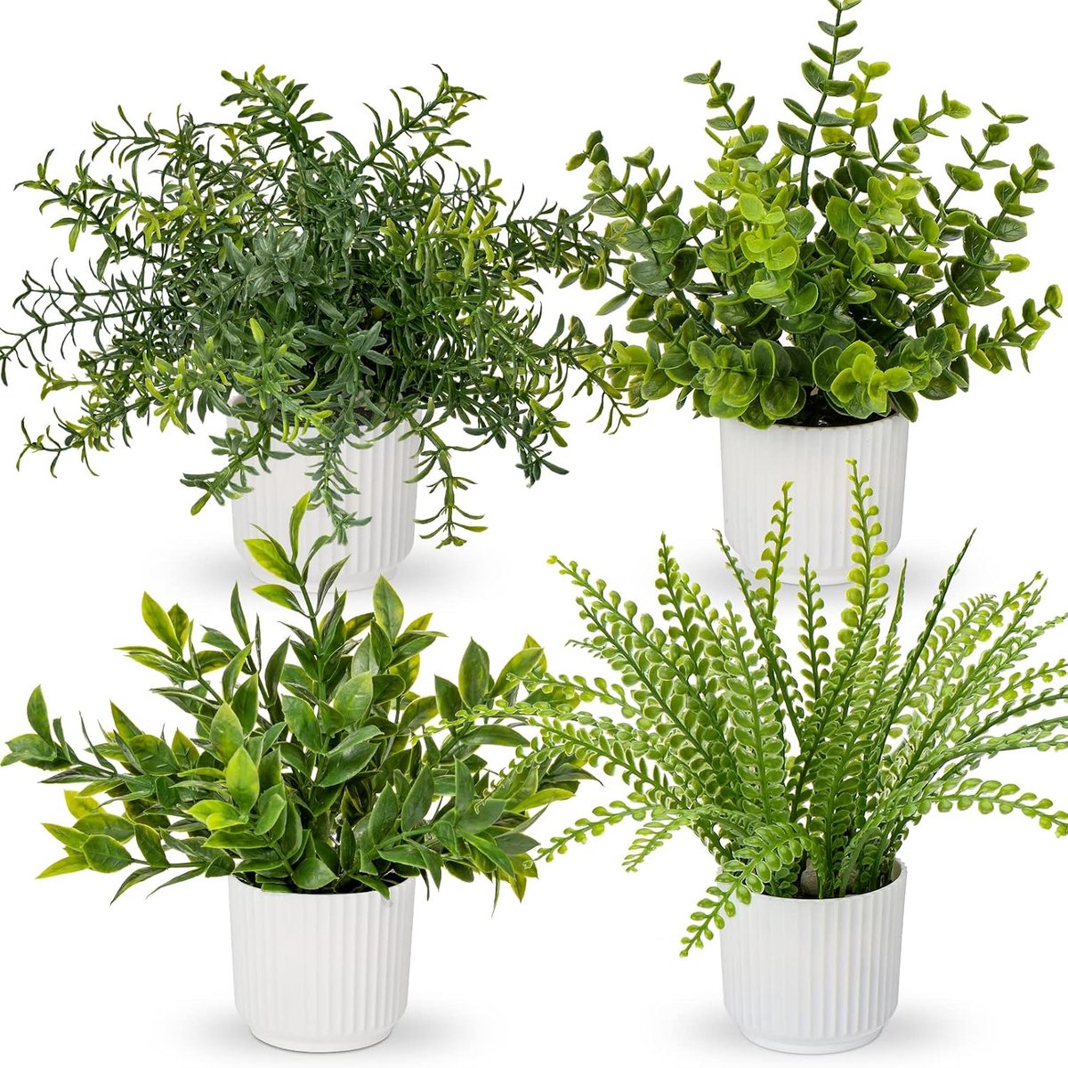 Kunstplanten in pot, kunstplanten zoals echte eucalyptus, mini-kunstrozemarijn, kunstvarenplant voor decoratie, woonkamer, tafeldecoratie, badkamer, bureau