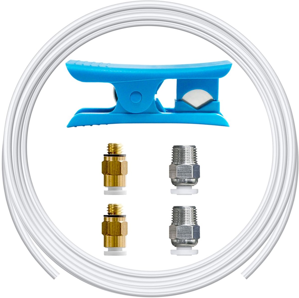5 m PTFE Teflon Tube Kit, ID 2,5 mm OD 4 mm voor 1,75 mm filament, past op Direct Drive Extruder 3D-printer, met buissnijder, 4-M6 en 4-M10 pneumatische fittingen, voor Bambu AMS/K1/Prusa
