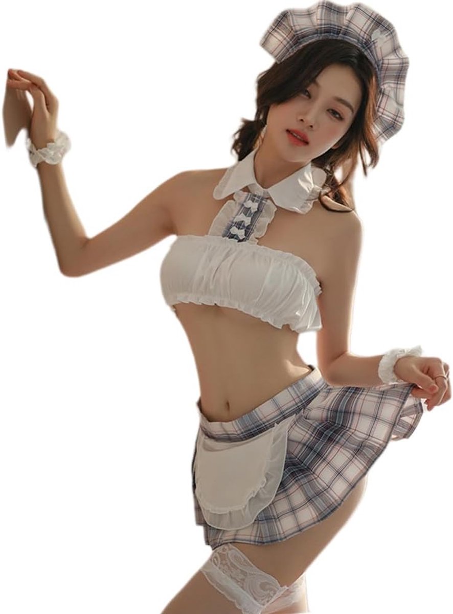 cosplay schoolmeisje uniform sexy anime lingerie one size pyjama (blauw)