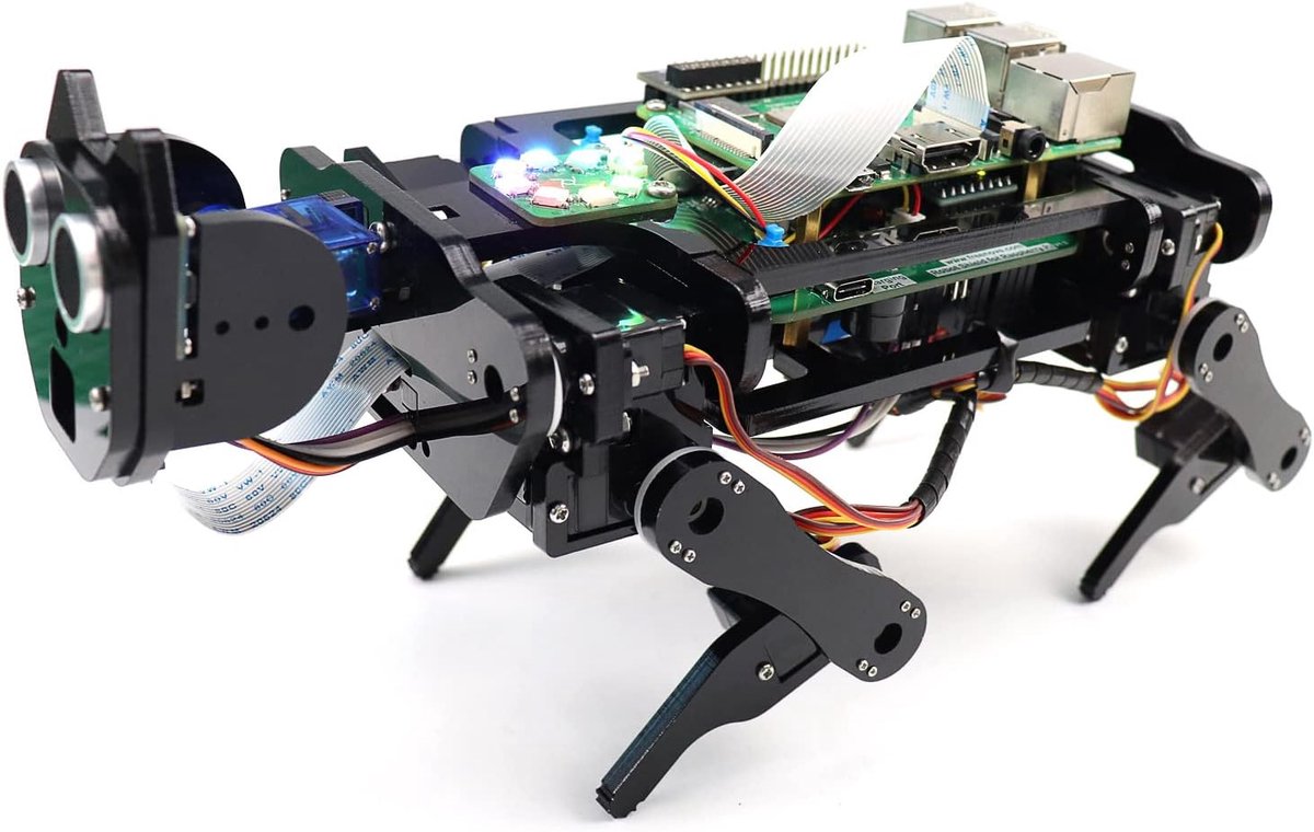 Robot Dog Kit for Raspberry Pi 5 4 B 3 B+ B A+, Walking, Self Balancing, Face Recognition, Ball Tracing, Ultrasonic Ranging, App Control, Camera, Servo (Raspberry Pi NOT Included)